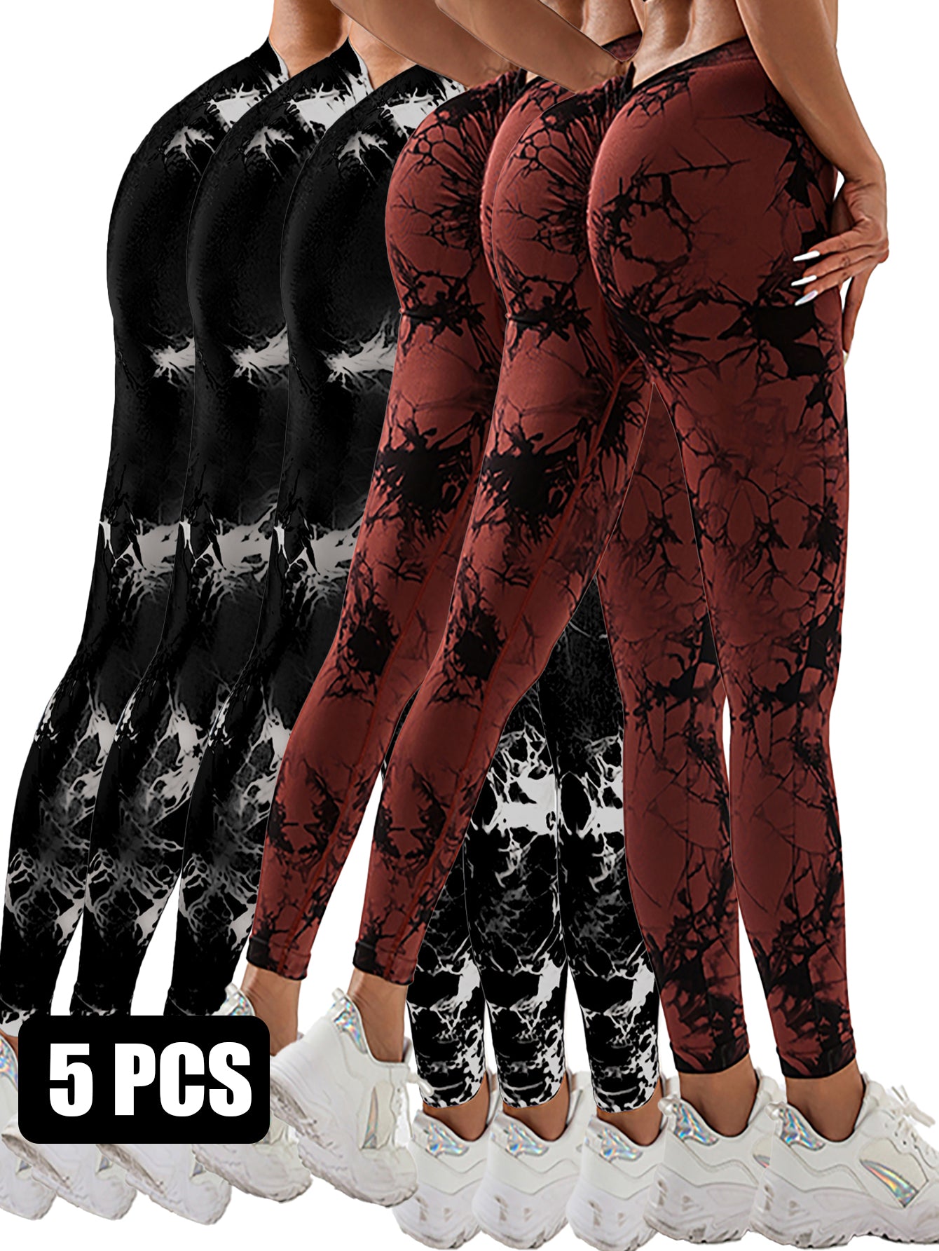 5pcs Dyed Yoga Pants With A Waistband At The Lower Back Active Yoga Pants