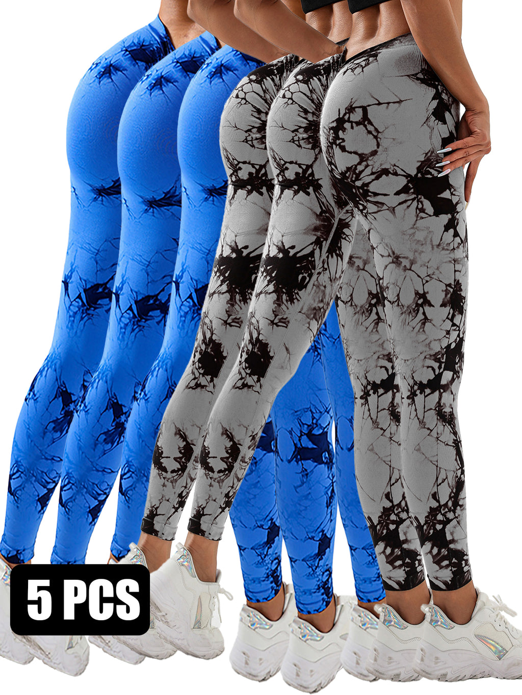 5pcs Dyed Yoga Pants With A Waistband At The Lower Back Active Yoga Pants